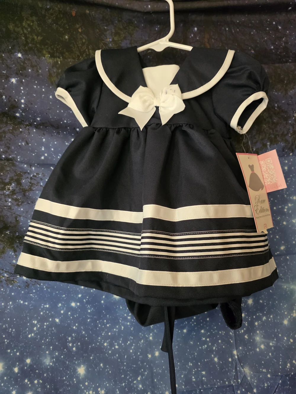 Rare Editions Navy and White Sailor Dress with Bow